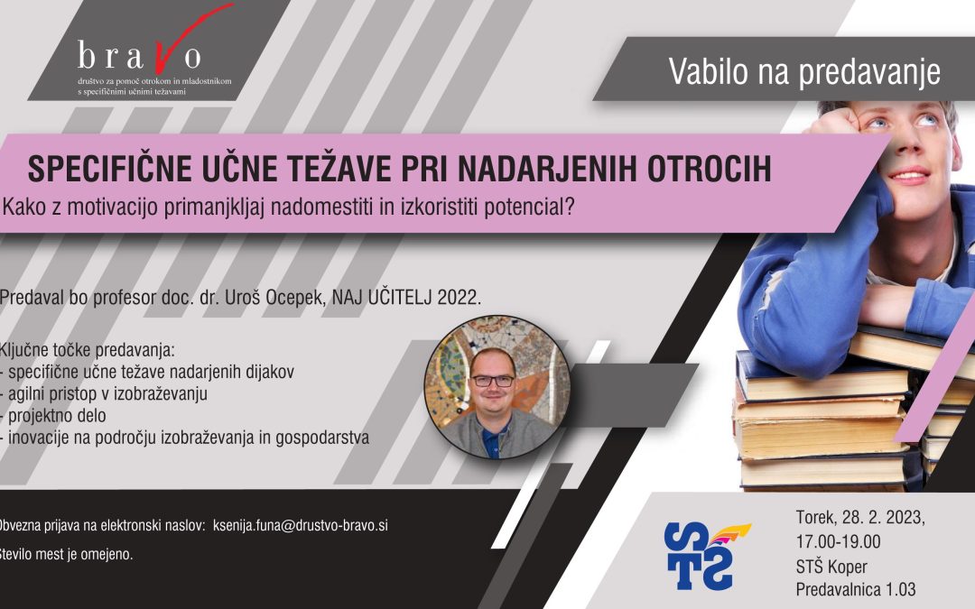 Vabilo na predavanje SUT pri nadarjenih otrocih – Bravo Obala in Kras